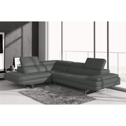 Canapé d'angle BEAUTY en cuir haut de gamme italien vachette Vénésetti Cuir Prestige luxe Gris foncé, angle gauche - Vénésetti