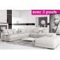 Canapé d'angle en cuir italien 7/8 places ELIXIR, blanc uni, angle droit, Petite table bout de canapé offerte, 3 poufs inclus