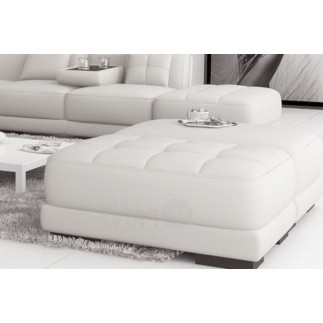 Canapé d'angle en cuir italien 7/8 places ELIXIR, blanc uni, angle droit, Petite table bout de canapé offerte, 3 poufs inclus