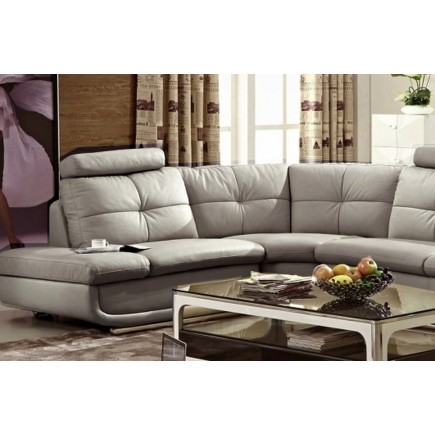 - Canapé d'angle en cuir buffle italien de luxe 6/7 places BELLALIGNA, gris clair pastel, angle gauche