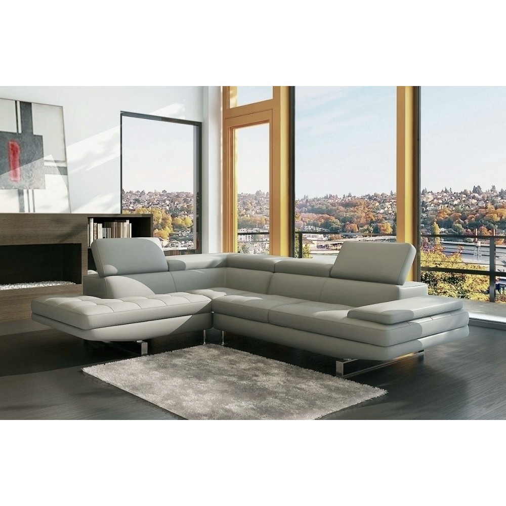 Canapé d'angle BEAUTY en cuir haut de gamme italien vachette Vénésetti Cuir Prestige luxe Gris clair, angle gauche - Vénésetti,