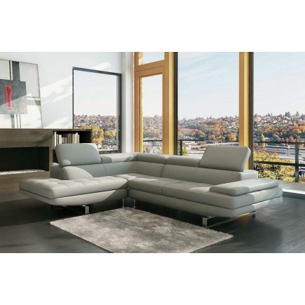 Canapé d'angle BEAUTY en cuir haut de gamme italien vachette Vénésetti Cuir Prestige luxe Gris clair, angle gauche - Vénésetti