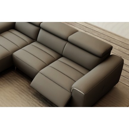 Canapé d'angle fonction relax en cuir italien 5 places SERENITY, gris foncé, angle gauche