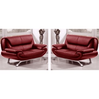 Ensemble de 2 canapés 2 places en cuir italien JONAH, couleur bordeaux