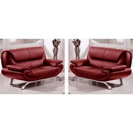 Ensemble de 2 canapés 2 places en cuir italien JONAH, couleur bordeaux