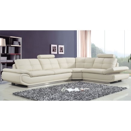 Canapé d'angle en cuir buffle italien de luxe 6/7 places BELLALIGNA, blanc cassé, angle droit
