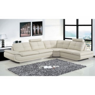 Canapé d'angle en cuir buffle italien de luxe 6/7 places BELLALIGNA, blanc cassé, angle droit