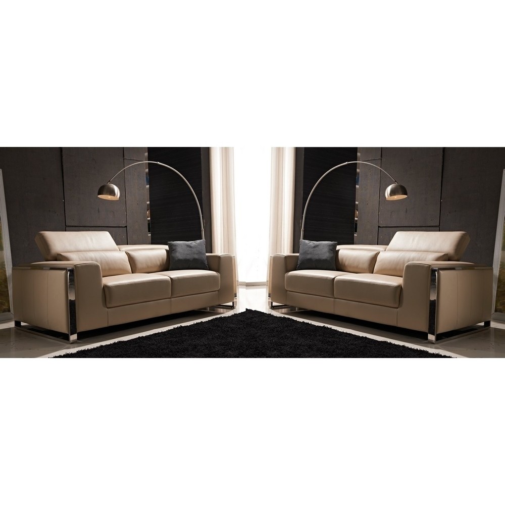 Ensemble de 2 canapés 3 places en cuir italien buffle LUXY, beige