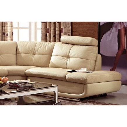 Canapé d'angle en cuir buffle italien de luxe 6/7 places BELLALIGNA, beige, angle droit