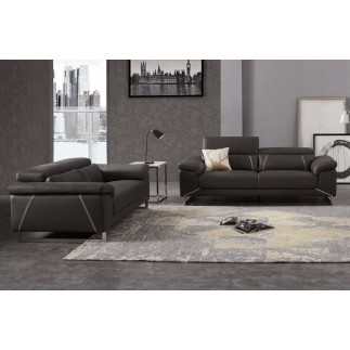 Ensemble Ensemble canapé 3 places et 2 places en cuir Prestige italien buffle GRANTI, couleur noir et liseré blanc