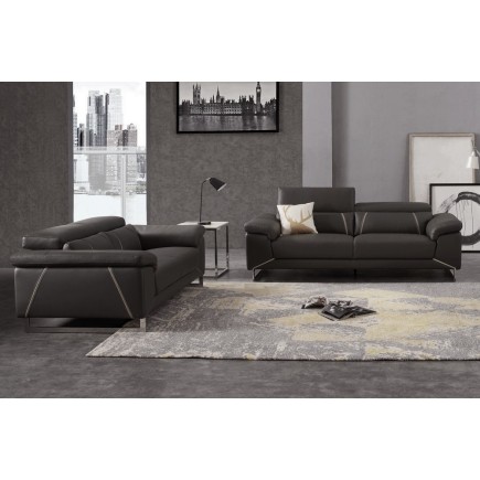 Ensemble Ensemble canapé 3 places et 2 places en cuir Prestige italien buffle GRANTI, couleur noir et liseré blanc