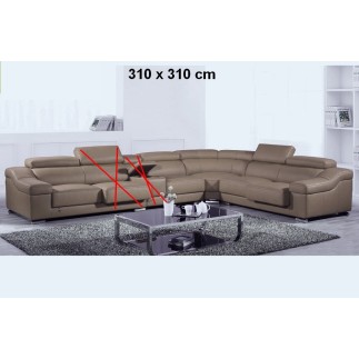 Canapé d'angle en cuir buffle italien de luxe Londres couleur moka, personnalisé sur mesure, sans bar et une assise en moins, 31