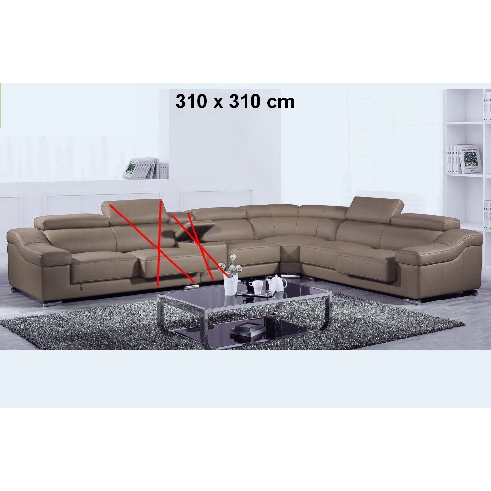 Canapé d'angle en cuir buffle italien de luxe Londres couleur moka, personnalisé sur mesure, sans bar et une assise en moins, 31
