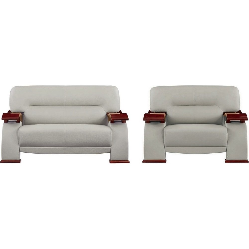 Ensemble composé d'un canapé 2 places et d'un fauteuil en cuir luxe haut de gamme, TENTATION. Gris clair