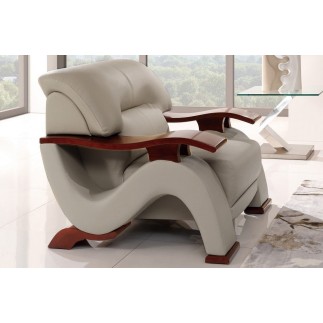 Ensemble composé d'un canapé 2 places et d'un fauteuil en cuir luxe haut de gamme, TENTATION. Gris clair
