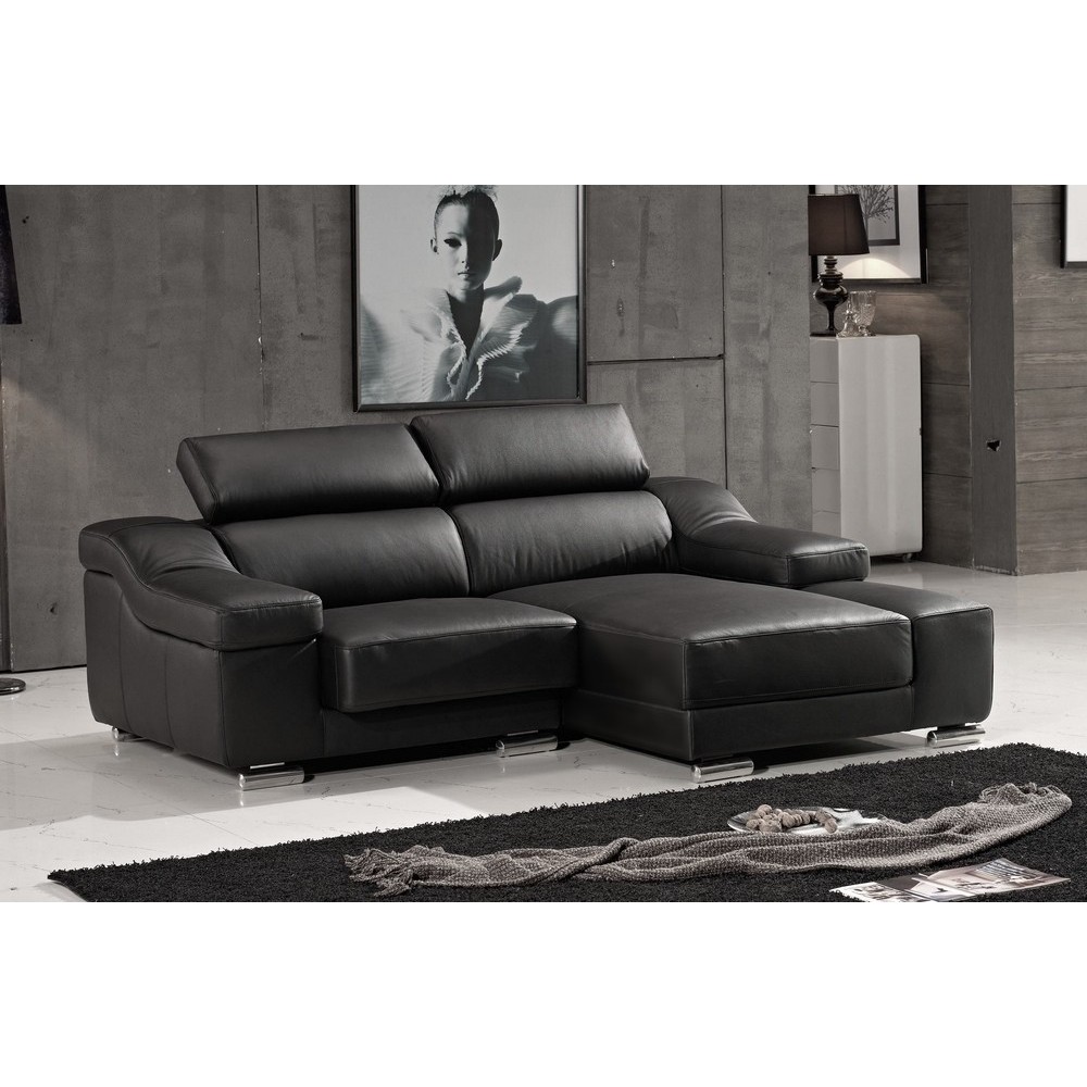 Canapé d'angle en cuir buffle italien de luxe ZENDO, noir, angle droit