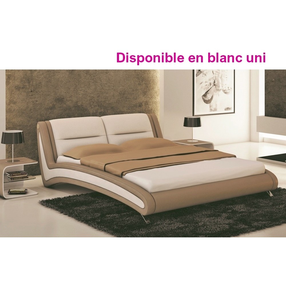 Lit en cuir italien de luxe DINO, blanc / blanc, uni, (disponible en blanc uni), 160x200