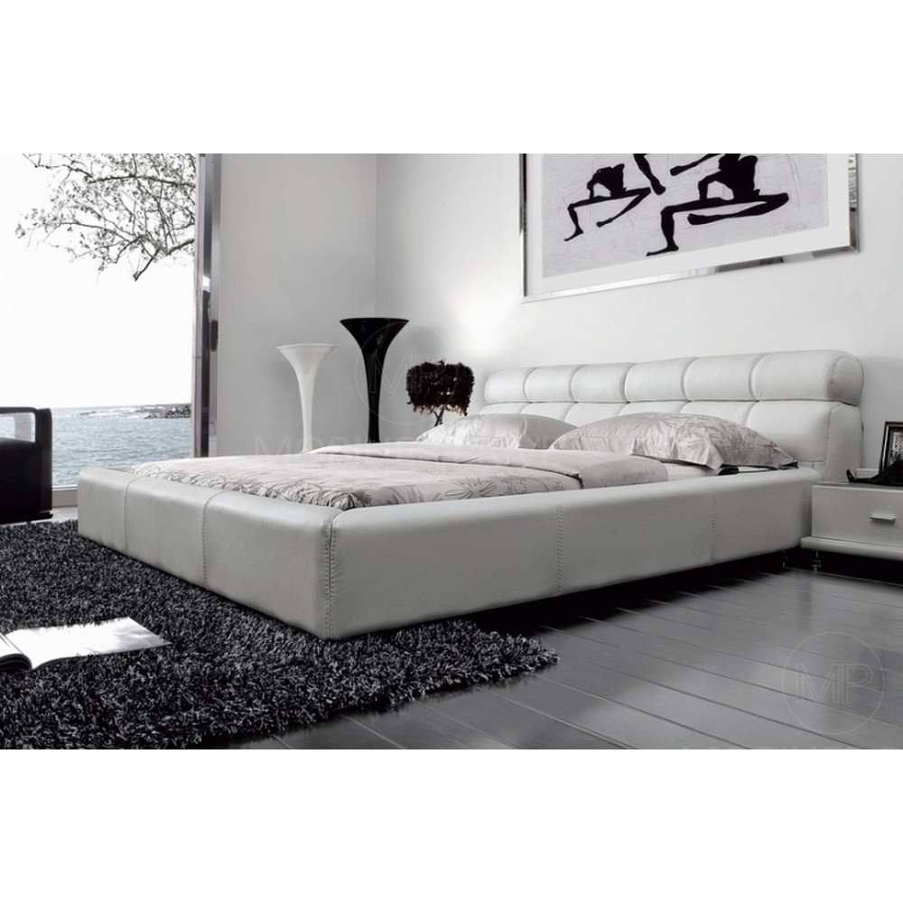 Lit en cuir italien de luxe REVA, 140x190, blanc
