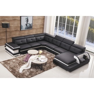 Canapé d'angle cuir buffle italien 7/8 places, BELLISSIMO, noir et blanc, angle gauche