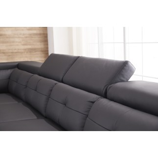Canapé d'angle cuir buffle italien 7/8 places, BELLISSIMO, noir et blanc, angle gauche