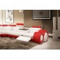 Canapé d'angle en cuir italien 5/6 places PETIT EXCELIA, blanc et rouge, angle gauche
