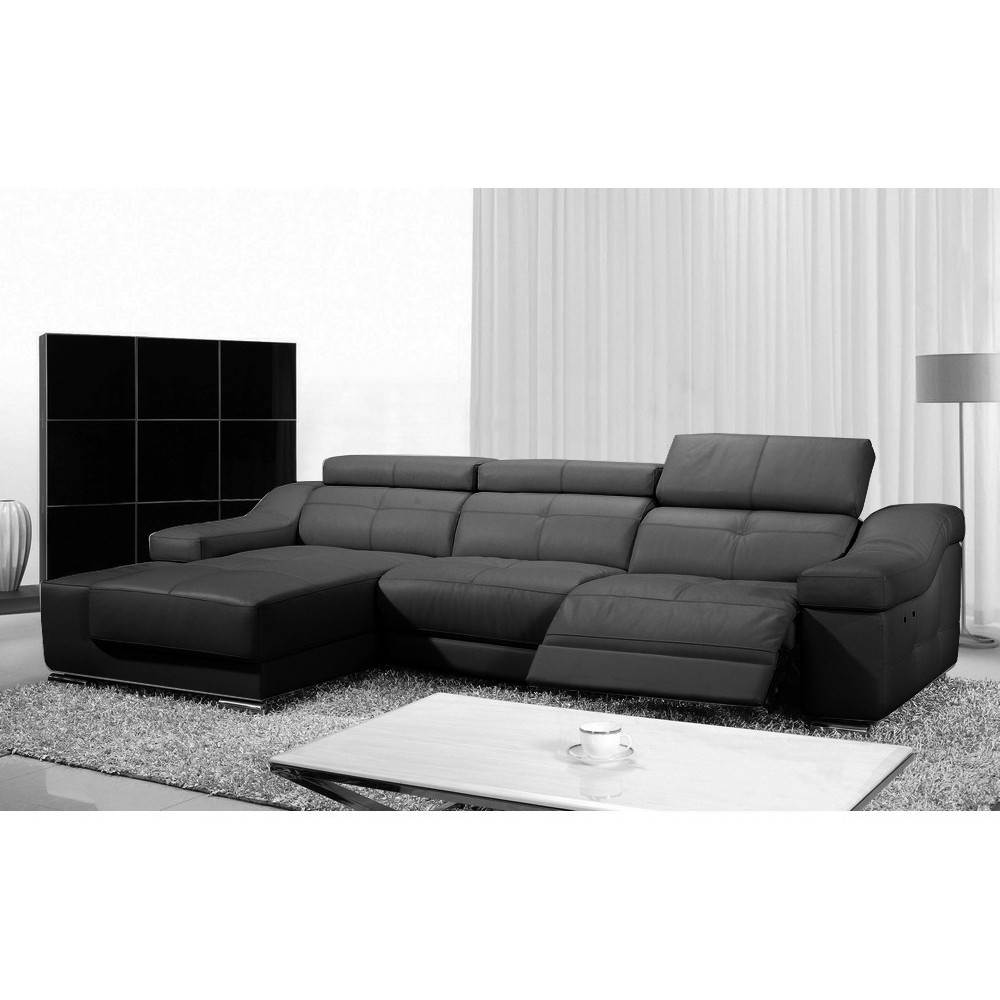 Canapé d'angle double relax en cuir de buffle italien de luxe 5 places BiRELAX, noir, angle gauche