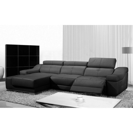 Canapé d'angle double relax en cuir de buffle italien de luxe 5 places BiRELAX, noir, angle gauche