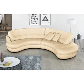 Canapé en cuir italien de luxe 5/6 places BRETINI beige, côté accoudoir gauche