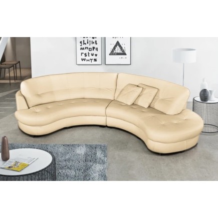 Canapé en cuir italien de luxe 5/6 places BRETINI beige, côté accoudoir gauche