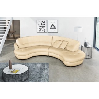 Canapé en cuir italien de luxe 5/6 places BRETINI beige, côté accoudoir gauche