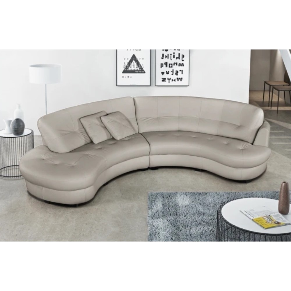 Canapé en cuir italien de luxe 5/6 places BRETINI gris clair, côté accoudoir droit