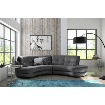 Canapé en velours luxe 5/6 places BRENNER gris foncé, côté accoudoir gauche