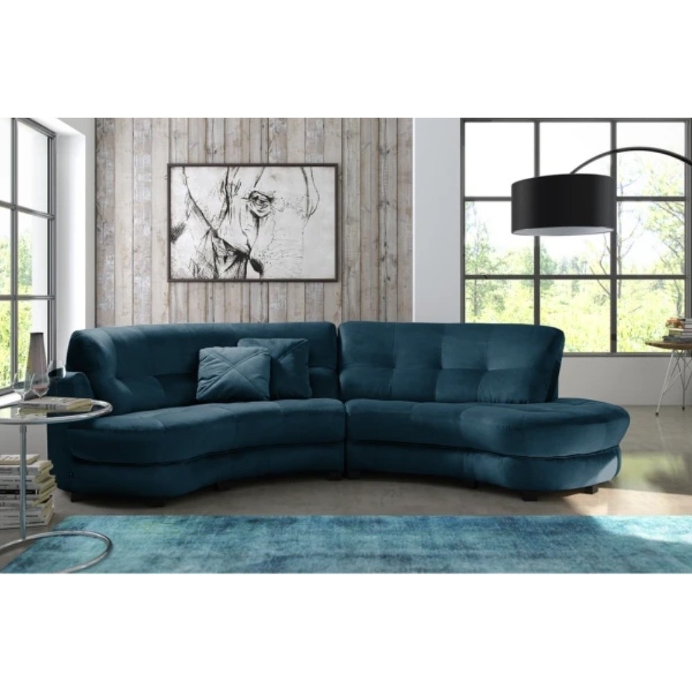 Canapé en velours luxe 5/6 places BRENNER bleu foncé, côté accoudoir gauche