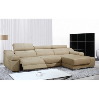 Canapé d'angle double relax en cuir de buffle italien de luxe 5 places BiRELAX, beige, angle droit.