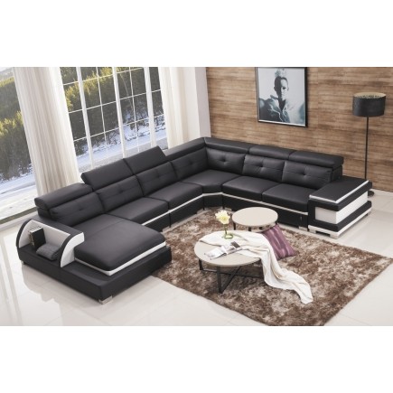 Canapé d'angle cuir buffle italien 7/8 places , BELLISSIMO, noir et blanc, angle droit