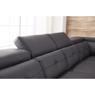 Canapé d'angle cuir buffle italien 7/8 places , BELLISSIMO, noir et blanc, angle droit