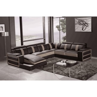 Canapé d'angle cuir buffle italien 7/8 places , LEONARDO, couleur chocolat et moka, angle droit