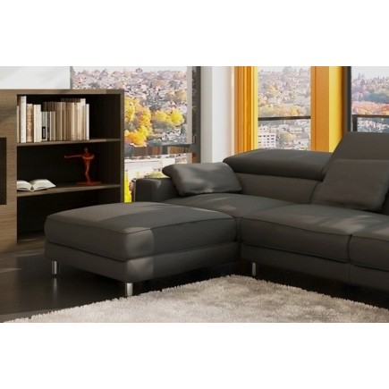 Canapé d'angle en cuir italien 5 places SUEDE, gris foncé, angle gauche