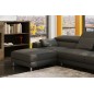 Canapé d'angle en cuir italien 5 places SUEDE, gris foncé, angle gauche