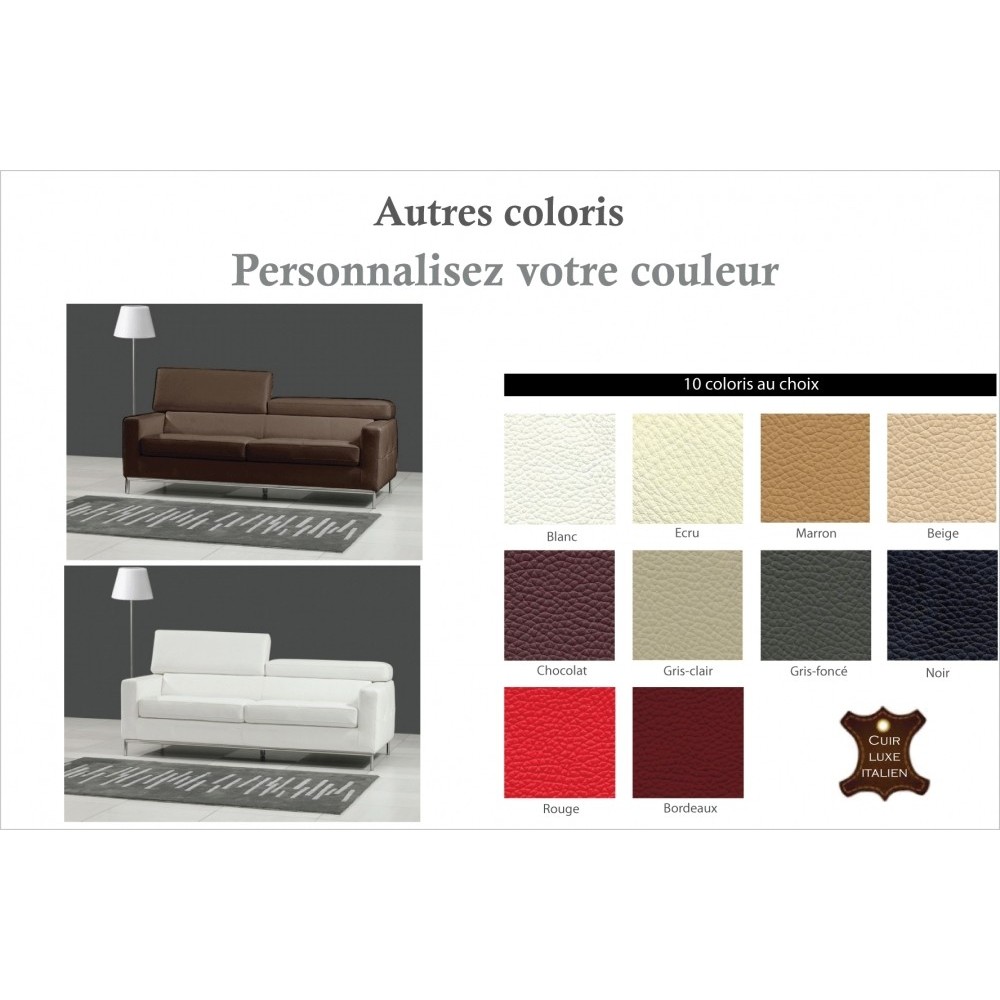 Canapé 2 places en cuir italien XENIA, beige, Personnalisé