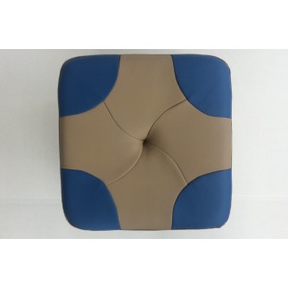 Pouf en cuir de luxe - belle qualité- cuir épais - beige et bleu - VISTA