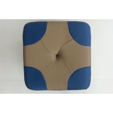 Pouf en cuir de luxe - belle qualité- cuir épais - beige et bleu - VISTA