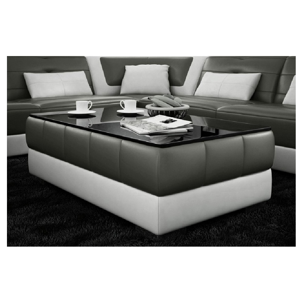 Table basse design ZEINA, gris foncé et blanc.