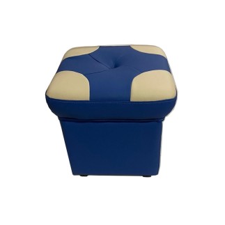 Pouf en cuir de luxe - belle qualité - cuir épais - bleu ét écru - VISTA