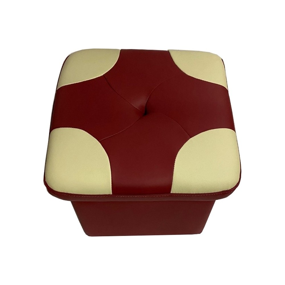 Pouf en cuir de luxe - belle qualité - cuir épais - Bordeaux ét écru - VISTA