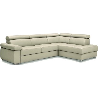 Canapé d'angle convertible en 100% tout cuir italien de luxe 5 places ZORINI, ivoire, angle droit