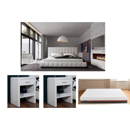 2eme paiement commande: Lit design en cuir italien de luxe silver, blanc, 180x200, 2X Chevets en blanc laqué brillant, design ac