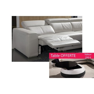 Canapé d'angle double relax électrique en cuir de buffle italien de luxe 7/8 places BESTRELAX, blanc uni, angle droit,