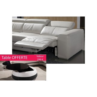 - Canapé d'angle double relax électrique en cuir de buffle italien de luxe 7/8 places BESTRELAX, blanc uni, angle gauche, TABLE