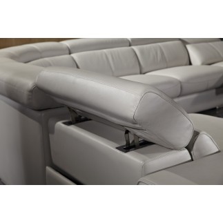 - Canapé d'angle double relax électrique en cuir de buffle italien de luxe 7/8 places BESTRELAX, blanc uni, angle gauche, TABLE